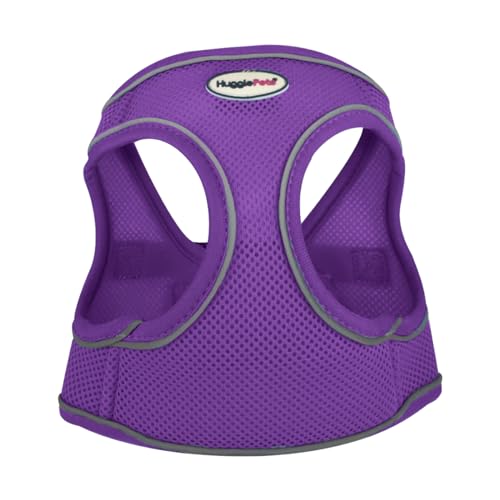 HugglePets Hundegeschirr aus Netzstoff, atmungsaktiv, leicht, wasserdicht, für kopfscheue Hunde, Größe L, 52–60 cm, Violett von HugglePets