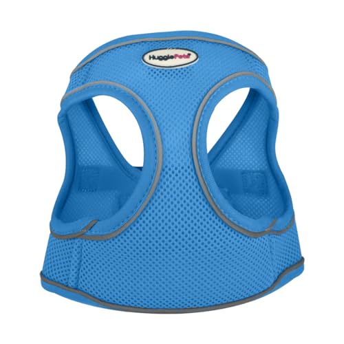 HugglePets Hundegeschirr aus Netzstoff, atmungsaktiv, leicht, wasserdicht, für kopfscheue Hunde, Größe M, 44–52 cm, Blau von HugglePets