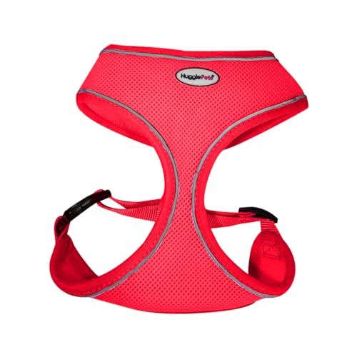 HugglePets Hundegeschirr aus Netzstoff, atmungsaktiv, leicht, wasserdicht, lässt sich einfach an der Leine befestigen, Größe M, 44–57 cm, Rot von HugglePets