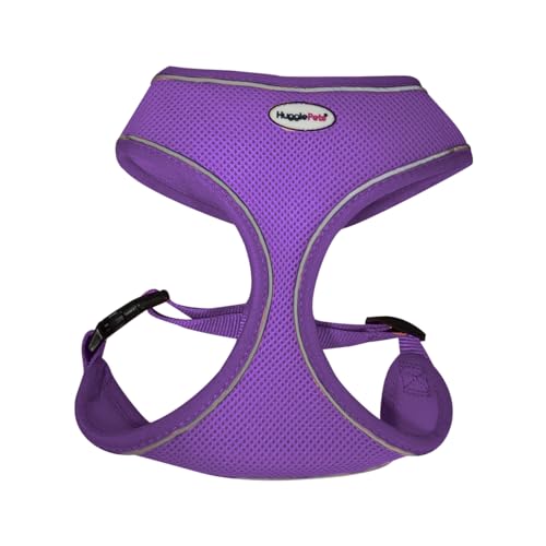 HugglePets Hundegeschirr aus Netzstoff, atmungsaktiv, leicht, wasserdicht, lässt sich einfach an der Leine befestigen, Größe M, 44–57 cm, Violett von HugglePets
