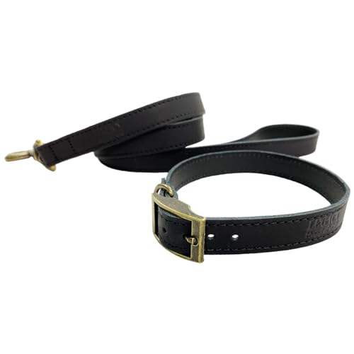 HugglePets Hundehalsband und Leine, Leder, handgefertigt, Größe L 40–45 cm, Schwarz HugglePets Hundehalsband und Leine, Leder, handgefertigt, Größe L 40–45 cm, Schwarz von HugglePets