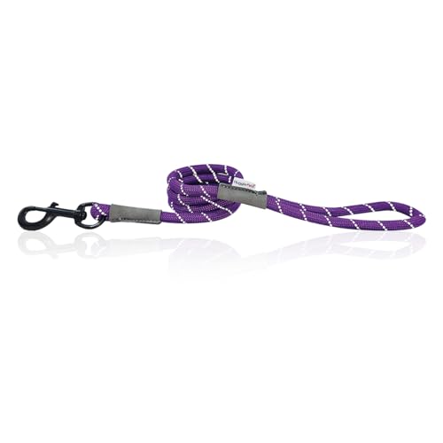 HugglePets Reflektierendes Seil Lila 107 x 1 cm Hundeleine | Gut sichtbare Seil Leine für Hunde | Hund Spaziergang Zubehör für Morgen Abend Nacht Spaziergänge von HugglePets