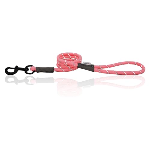 HugglePets Reflektierendes Seil Rosa 107 x 1,2 cm Hundeleine | Gut sichtbare Seil Leine für Hunde | Hund Spaziergang Zubehör für Morgen Abend Nacht Spaziergänge von HugglePets