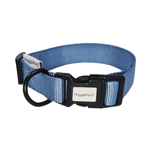 HugglePets Snappy Blue Hundehalsband für kleine 20-30 cm | verstellbares, wetterfestes Halsband mit Zubehörring | gewebtes Stoffhalsband | kleine, mittelgroße und große Hunde von HugglePets
