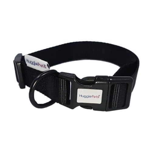 HugglePets Snappy Hundehalsband, Größe L, 45–70 cm, verstellbar, wetterfest, mit Zubehörring, gewebtes Stoffhalsband, für kleine, mittelgroße und große Hunde, Schwarz von HugglePets