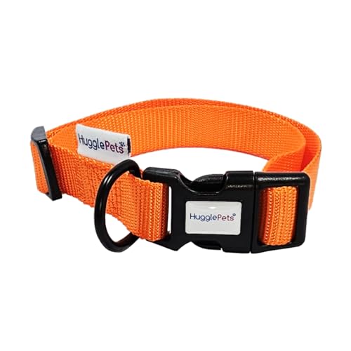HugglePets Snappy Orange Großes 45-70 cm Hundehalsband | Verstellbares, wetterfestes Halsband mit Zubehörring | gewebtes Stoffhalsband | kleine, mittelgroße und große Hunde von HugglePets