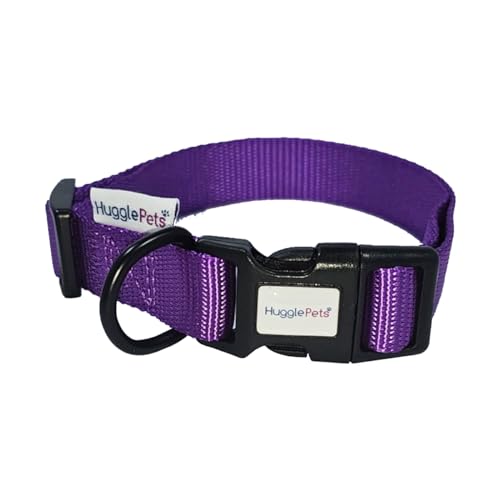 HugglePets Snappy Purple Medium 30-50cm Hundehalsband | Verstellbares Wetterfestes Halsband mit Zubehörring | Gewebtes Stoffhalsband | Kleine Mittlere Große Hunde von HugglePets