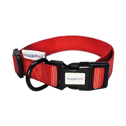 HugglePets Snappy Red Medium 30-50 cm Hundehalsband | Verstellbares wetterfestes Halsband mit Zubehörring | Gewebtes Stoffhalsband | kleine, mittelgroße und große Hunde von HugglePets