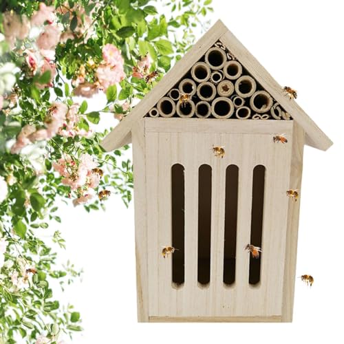 Hugsweet Bienenhaus aus Holz, Bienenhäuser für den Garten - Naturholz-Maurer-Bienenkasten | Bienenkasten für den Außenbereich, langlebige und stilvolle Gartendekoration zur Steigerung der von Hugsweet