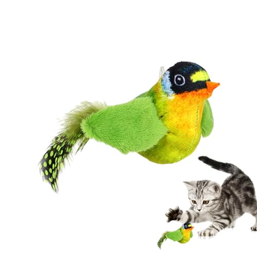 Hugsweet Vogelsimulation Katzenspielzeug - Plüschkatzenfederspielzeug - Automatisch zwitschernder Vogel, elektronisches quietschendes Katzenspielzeug für Kätzchen, gelangweilte Katzen, Zuhause von Hugsweet