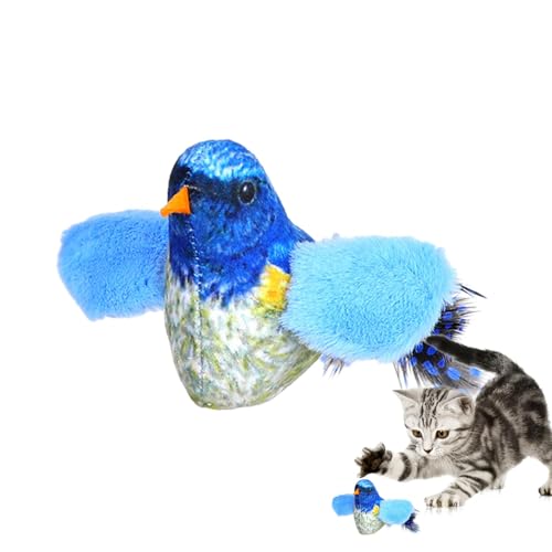 Hugsweet Zwitscherndes Vogel-Katzenspielzeug | Plüschkatzenfederspielzeug | Automatisches Katzen-Vogelspielzeug, elektronisches Katzenspielzeug für Hauskatzen, Langeweile, Bewegung von Hugsweet