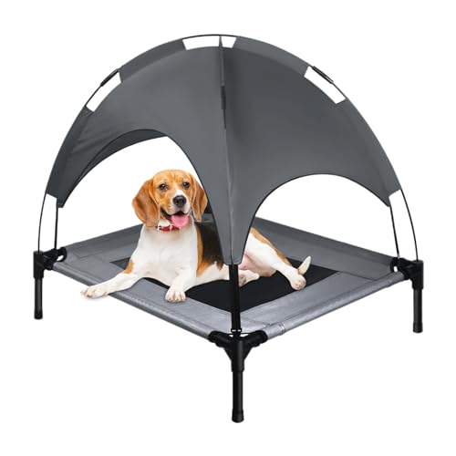 Hundeliege mit Dach, Erhöhtes Hundebett, Haustierbett mit Eisenrahmen, Haustierliege Wasserdicht und Atmungsaktiv, für Indoor & Outdoor Hundeliege mit Dach, Erhöhtes Hundebett, Haustierbett mit Eisenrahmen, Haustierliege Wasserdicht und Atmungsaktiv, für Indoor & Outdoor von Hugsweet