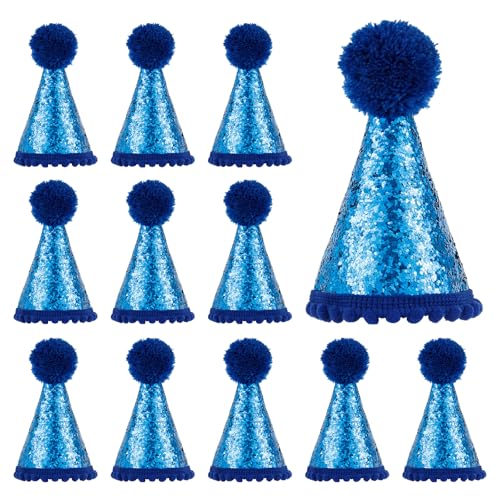 12 Stück Mini Partyhüte für Kuscheltiere,Mini Hund Katzen Geburtstag Verstellbare Geburtstagshut Blitzkappe Kopfbedeckung für Welpen Katzen KostümeZubehör Party Dekorationen(blau) von HuhWafee
