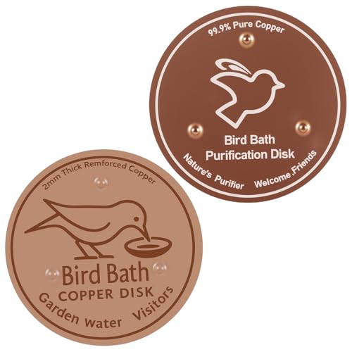 HuhWafee 2 Stück Vogeltränken Reiniger Kupferplatte,Reinigungsscheibe mit Dreipunkthalterung, Vogelbads halten Sauber,99,99% Reinkupfer Sichere Wasserreinigung,für Vogelbad Brunnen von HuhWafee