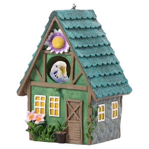 Vogelhaus, Nistkasten für Wildvögel Landhausstil Harz Bird House Innen im Freien im Freien Kleine Vogelhaus Dekoratives zum Aufhängen für Kolibri Bluebird Schwalle Wren Robin Finch(Grün) von HuhWafee