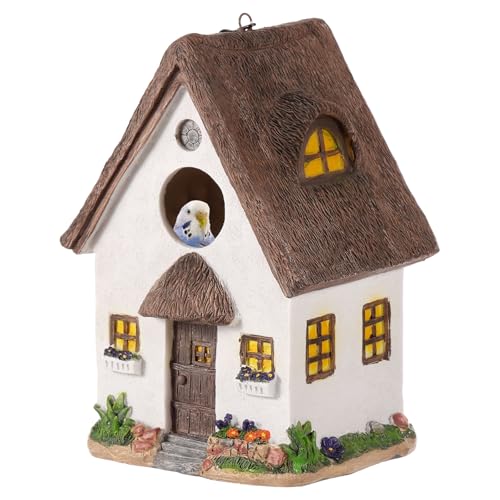Vogelhaus, Nistkasten für Wildvögel Landhausstil Harz Bird House Innen im Freien im Freien Kleine Vogelhaus Dekoratives zum Aufhängen für Kolibri Bluebird Schwalle Wren Robin Finch(Weiß) von HuhWafee