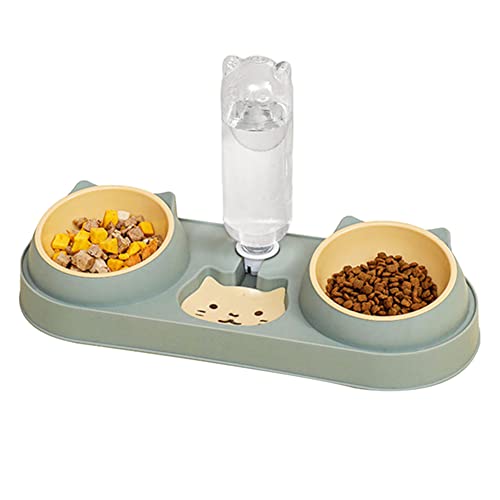 Huhebne Doppelte Hunde- und KatzennäPfe mit Wasserspender, Geneigter Katzenfutternapf für Haustiere, Leicht Abnehmbarer Nass- und Trockenfutternapf, GrüN Huhebne Doppelte Hunde- und KatzennäPfe mit Wasserspender, Geneigter Katzenfutternapf für Haustiere, Leicht Abnehmbarer Nass- und Trockenfutternapf, GrüN von Huhebne