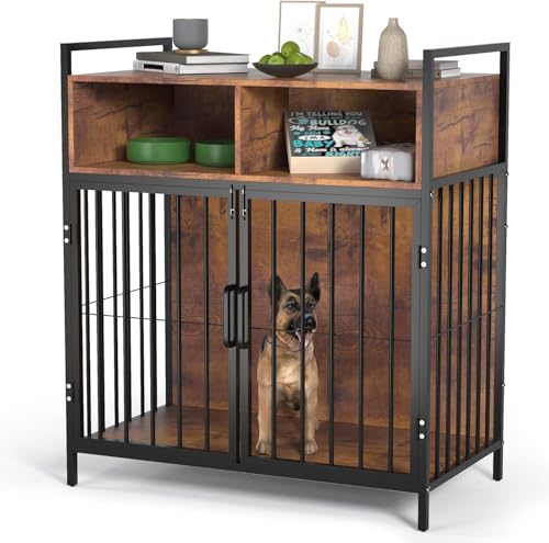 Hundekäfig Möbel, Hundebox für Zuhause, Hundekiste für Hunde, Hölzerne Hundezwinger mit Schublade, 2 Türen, Moderne Hundehütte Holz Indoor für Kleine Hunde, Hundekäfig für Zuhause, 81x52x86 cm, Braun von Huhote