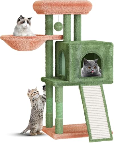 Katzen Kratzbaum, Katzenbaum, Kletterturm, Katzenmöbel für Kleine Katzen, Kratzbäume Höhe 98.5 cm, Kletterbaum mit Plüschbällen, Höhle, Liegefläche, Plattformen, Kratzpfosten, Katzenspielzeug, Grün Katzen Kratzbaum, Katzenbaum, Kletterturm, Katzenmöbel für Kleine Katzen, Kratzbäume Höhe 98.5 cm, Kletterbaum mit Plüschbällen, Höhle, Liegefläche, Plattformen, Kratzpfosten, Katzenspielzeug, Grün von Huhote