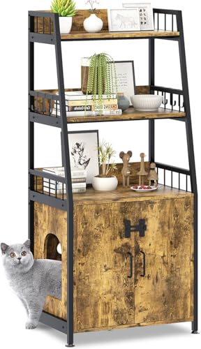 Katzen Kratzbaum, Katzenmöbel, Kratzbaum, Katzenklo Schrank, Katzentoilettengehege mit 3 Ablagen, 2-in-1 Versteckte Katzentoilette mit Kratzmatte, Indoor Katzenschrank, Katzenhaus mit Regal, Braun Katzen Kratzbaum, Katzenmöbel, Kratzbaum, Katzenklo Schrank, Katzentoilettengehege mit 3 Ablagen, 2-in-1 Versteckte Katzentoilette mit Kratzmatte, Indoor Katzenschrank, Katzenhaus mit Regal, Braun von Huhote