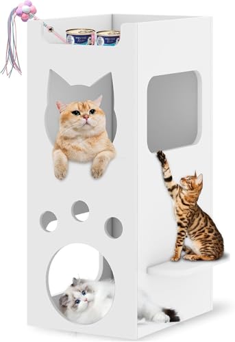Katzen Kratzbaum, Katzenmöbel, Kratzbaum, Katzenhaus aus Holz, Katzenhaus, Katzenklo-Schrank, Katzentoilette, mit Separater Trennwand, mit Kratzbrett für Katzen, 42.4 x 32.4 x 80 cm, Weiß Katzen Kratzbaum, Katzenmöbel, Kratzbaum, Katzenhaus aus Holz, Katzenhaus, Katzenklo-Schrank, Katzentoilette, mit Separater Trennwand, mit Kratzbrett für Katzen, 42.4 x 32.4 x 80 cm, Weiß von Huhote