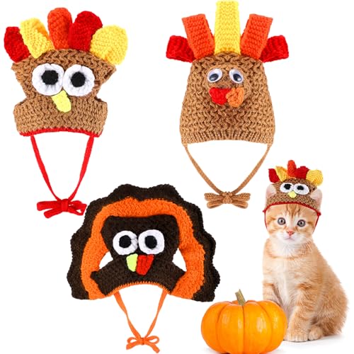 Huhumy 3 Stück gestrickte Truthahn-Katzenkostüme, Katze, Hund, Erntedankfest, Truthahnhut, kleines Kätzchen, Hund, Haustierkostüm, Strickmütze, Erntedankfest, Bekleidung, Cosplay-Zubehör, Huhumy 3 Stück gestrickte Truthahn-Katzenkostüme, Katze, Hund, Erntedankfest, Truthahnhut, kleines Kätzchen, Hund, Haustierkostüm, Strickmütze, Erntedankfest, Bekleidung, Cosplay-Zubehör, von Huhumy