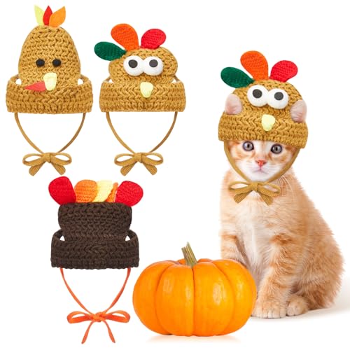 Huhumy 3 Stück gestrickte Truthahn-Katzenkostüme, Katze, Hund, Erntedankfest, Truthahnhut, kleines Kätzchen, Hund, Haustierkostüm, Strickmütze, Erntedankfest, Bekleidung, Cosplay-Zubehör Huhumy 3 Stück gestrickte Truthahn-Katzenkostüme, Katze, Hund, Erntedankfest, Truthahnhut, kleines Kätzchen, Hund, Haustierkostüm, Strickmütze, Erntedankfest, Bekleidung, Cosplay-Zubehör von Huhumy