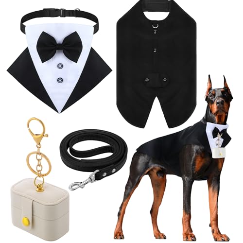 Huhumy 4-teiliges Hochzeitssmoking-Set für große Hunde, Sicherheits-Geschenk-Set, inklusive Ehering-Halter, Tasche, formeller Hunde-Smoking-Leine, PU-Leder, schwarz, Gentleman, Haustier-Smoking mit Huhumy 4-teiliges Hochzeitssmoking-Set für große Hunde, Sicherheits-Geschenk-Set, inklusive Ehering-Halter, Tasche, formeller Hunde-Smoking-Leine, PU-Leder, schwarz, Gentleman, Haustier-Smoking mit von Huhumy