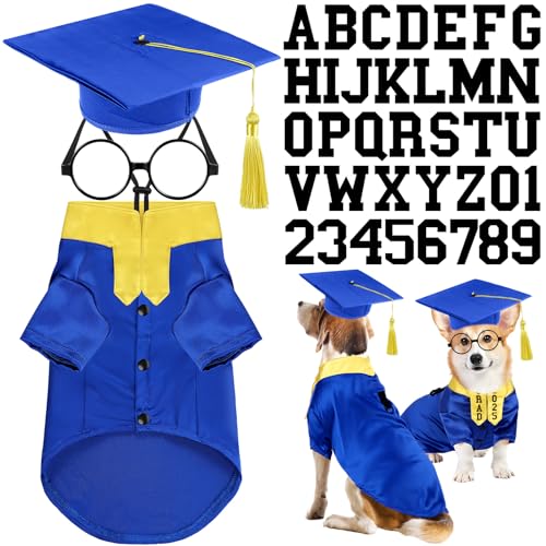 Huhumy 5-teiliges Hunde-Abschluss-Kostüm-Set beinhaltet 2025 Haustier-Abschlusskleid mit gelber Stola, Welpen-Kappe, linsenlose Brille, DIY-Buchstaben-Aufkleber für Hunde, Katzen, Huhumy 5-teiliges Hunde-Abschluss-Kostüm-Set beinhaltet 2025 Haustier-Abschlusskleid mit gelber Stola, Welpen-Kappe, linsenlose Brille, DIY-Buchstaben-Aufkleber für Hunde, Katzen, von Huhumy