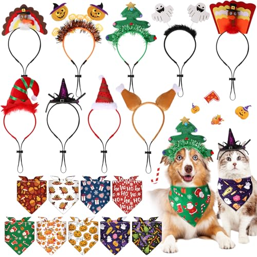 Huhumy 9-teiliges Haustier-Kostüm-Zubehör, Festival-Haustier-Stirnband, Hundehalstücher, verstellbare Katzen- und Hunde-Dreieck-Schal für Weihnachten, Halloween, Thanksgiving Huhumy 9-teiliges Haustier-Kostüm-Zubehör, Festival-Haustier-Stirnband, Hundehalstücher, verstellbare Katzen- und Hunde-Dreieck-Schal für Weihnachten, Halloween, Thanksgiving von Huhumy