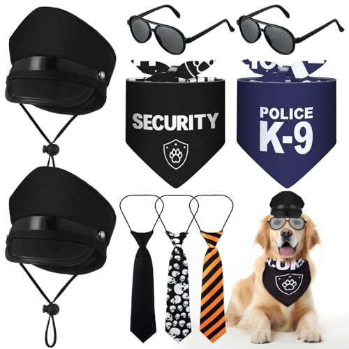 Huhumy 9-teiliges Polizei-Kostüm-Zubehör-Set für Haustiere, bestehend aus 2 Hunde-, Katzen-, Polizeihuten, 2 Hundehalstüchern, 3 Haustier-Krawatten, verstellbare Welpen-Party-Verkleidungsset für Huhumy 9-teiliges Polizei-Kostüm-Zubehör-Set für Haustiere, bestehend aus 2 Hunde-, Katzen-, Polizeihuten, 2 Hundehalstüchern, 3 Haustier-Krawatten, verstellbare Welpen-Party-Verkleidungsset für von Huhumy
