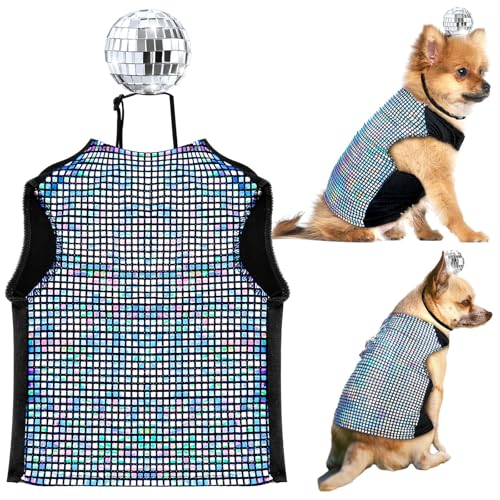 Huhumy Disco-Pailletten-Hundekostüm-Set, holografisches glänzendes Hemd mit Discoball-Stirnband, 80er-Jahre, Disco-Party, Haustier-Outfits, Glitzer, Halloween, Weihnachten, Cosplay, Kleidung für Huhumy Disco-Pailletten-Hundekostüm-Set, holografisches glänzendes Hemd mit Discoball-Stirnband, 80er-Jahre, Disco-Party, Haustier-Outfits, Glitzer, Halloween, Weihnachten, Cosplay, Kleidung für von Huhumy