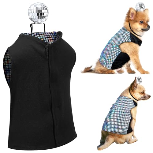 Huhumy Disco-Pailletten-Hundekostüm-Set, holografisches glänzendes Hemd mit Discoball-Stirnband, 80er-Jahre-, Disco-Party-Haustier-Outfits, Glitzer, Halloween, Weihnachten, Cosplay, Kleidung für Huhumy Disco-Pailletten-Hundekostüm-Set, holografisches glänzendes Hemd mit Discoball-Stirnband, 80er-Jahre-, Disco-Party-Haustier-Outfits, Glitzer, Halloween, Weihnachten, Cosplay, Kleidung für von Huhumy
