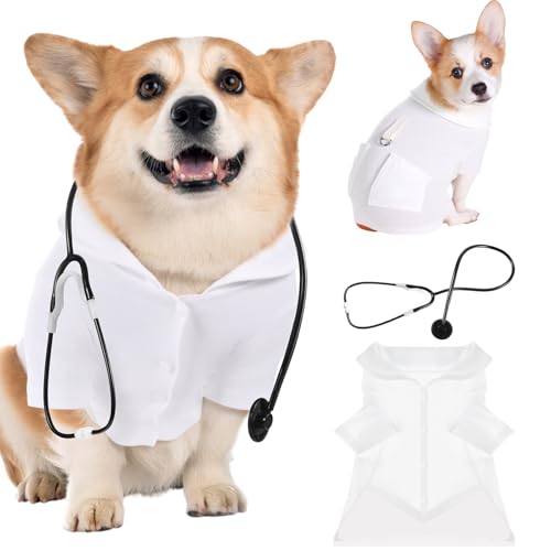 Huhumy Halloween-Arzt-Kostüm-Set für Hunde und Katzen, Haustier-Arztkleidung mit Stethoskop, lustiges Welpen, Cosplay, Party, Bekleidung, Outfits für Halloween, Hunde, Katzen, Urlaubsuniform, Cosplay von Huhumy