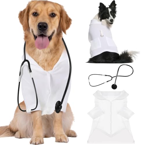 Huhumy Halloween-Arzt-Kostüm-Set für Hunde und Katzen, Haustier-Arztkleidung mit Stethoskop, lustiges Welpen, Cosplay, Party, Bekleidung, Outfits für Halloween, Hunde, Katzen, Urlaubsuniform, Cosplay von Huhumy