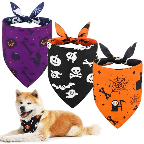 Huhumy Halloween-Hundehalstuch, wendbar, für Hunde und Katzen, Dreieckstücher, Lätzchen mit Spinnen, Fledermäusen, Kürbismustern, für Haustierkostüm, Zubehör, Welpen, Kätzchen, kleine, mittelgroße und von Huhumy