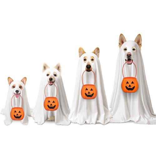 Huhumy Halloween-Hundekostüme mit Vlies-Kürbis-Taschen, weißes Geister-Kostüm für Hund, Katze, Geist, Cosplay-Kleidung, niedlicher Party-Umhang für Halloween, Cosplay-Party, Größe L, 2 Stück Huhumy Halloween-Hundekostüme mit Vlies-Kürbis-Taschen, weißes Geister-Kostüm für Hund, Katze, Geist, Cosplay-Kleidung, niedlicher Party-Umhang für Halloween, Cosplay-Party, Größe L, 2 Stück von Huhumy