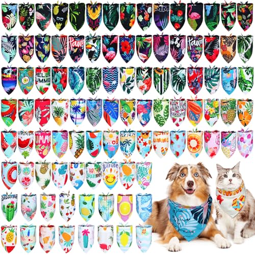 Huhumy Hawaiianische Hundehalstücher für den Sommer, bunt, dreieckig, für mittelgroße und große Hunde, Geburtstagsgeschenke, Sommer-Kostüm-Dekoration, 100 Stück Huhumy Hawaiianische Hundehalstücher für den Sommer, bunt, dreieckig, für mittelgroße und große Hunde, Geburtstagsgeschenke, Sommer-Kostüm-Dekoration, 100 Stück von Huhumy