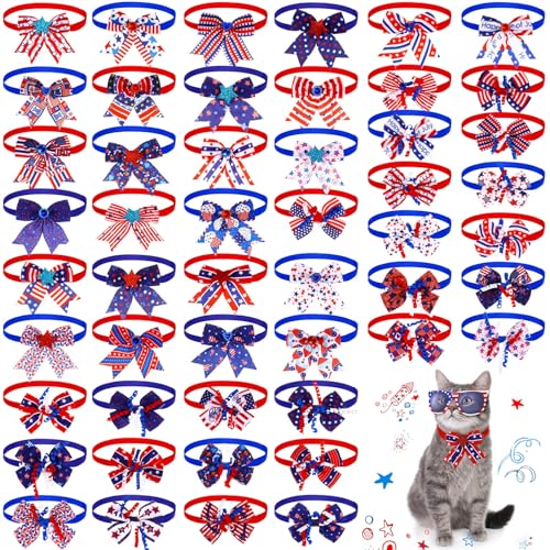 Huhumy Hunde-Fliegen, patriotische Hundehalsbänder, Großpackung mit amerikanischer USA-Flagge, Haustierhalsbänder für kleine, mittelgroße Haustiere, Katzen, Outfit-Zubehör, Unabhängigkeit, Gedenktag von Huhumy