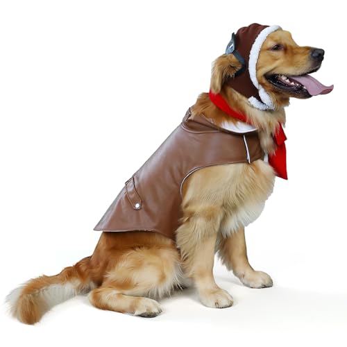 Huhumy Hunde-Piloten-Kostüm-Set, Halloween-Kostüm, lustiger Hut und Schal, Kostüm, Cosplay, Verkleidung für extra große Hunde Huhumy Hunde-Piloten-Kostüm-Set, Halloween-Kostüm, lustiger Hut und Schal, Kostüm, Cosplay, Verkleidung für extra große Hunde von Huhumy