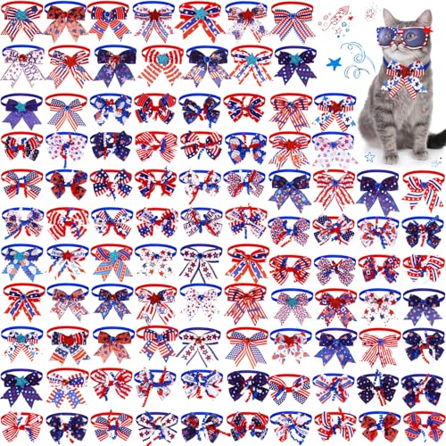 Huhumy Hundefliege, Halsband, 4. Juli, Unabhängigkeitstag, Haustier-Fliege, verstellbar, patriotischer Gedenktag, Hundefliegen, Halsbänder für kleine, mittelgroße Haustiere, 100 Stück von Huhumy