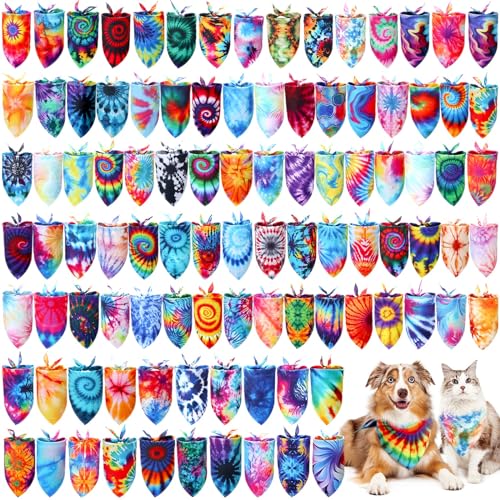 Huhumy Hundehalstücher für mittelgroße und große Hunde, bunt, Dreieckstuch, Haustierhalstücher für Frühling, Sommer, Geburtstag, Kostüm, Dekoration, Batikfärbung, 100 Stück Huhumy Hundehalstücher für mittelgroße und große Hunde, bunt, Dreieckstuch, Haustierhalstücher für Frühling, Sommer, Geburtstag, Kostüm, Dekoration, Batikfärbung, 100 Stück von Huhumy
