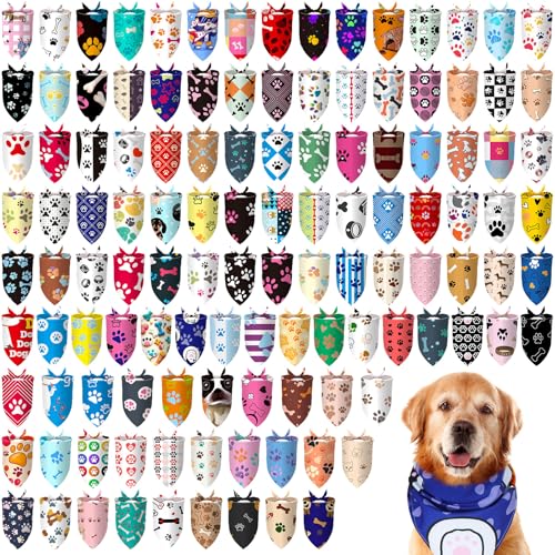 Huhumy Hundehalstücher mit Pfotenmotiv, Größe XL, bunt, dreieckig, für mittelgroße und große Hunde, Frühling, Sommer, Geburtstag, Urlaub, Kostüm, Dekoration, 100 Stück von Huhumy