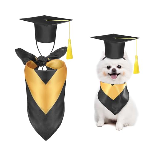 Huhumy Hundekostüme mit Quasten, 2025, Abschlusshut, Schal, Kleid, verstellbar, waschbar, Outfit, Geschenke für mittelgroße und kleine Haustiere (Schwarz, Größe S) von Huhumy