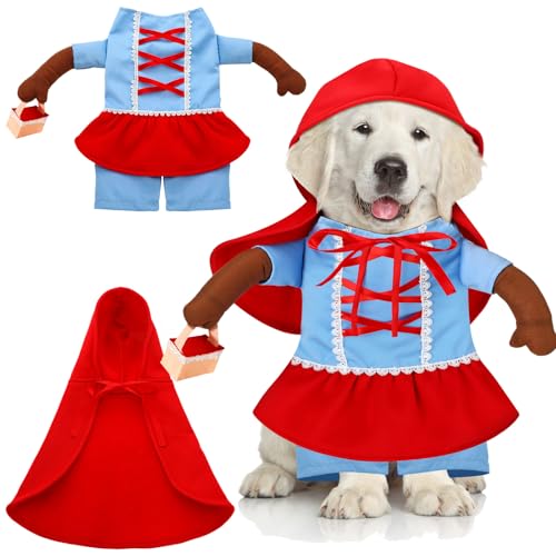 Huhumy Rotkäppchen-Kostüm für Hunde, Halloween, lustiges Cosplay-Kostüm, Kleidung für kleine, mittelgroße und große Welpen (M, Halslänge: 35,1 cm, Brustumfang: 50 cm) von Huhumy