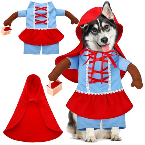 Huhumy Rotkäppchen-Kostüm für Hunde, Halloween, lustiges Cosplay-Kostüm für kleine, mittelgroße und große Welpen (groß, Halslänge: 45,2 cm, Brustumfang: 61 cm) von Huhumy