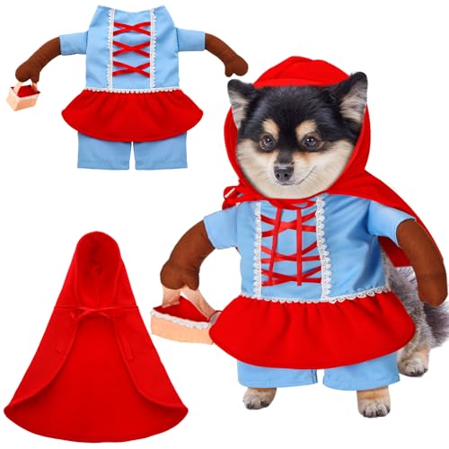 Huhumy Rotkäppchen-Kostüm für Hunde, Halloween, niedlicher Hund, lustiges Cosplay-Kostüm, Hundekleidung für kleine, mittelgroße und große Hunde (Größe S) von Huhumy