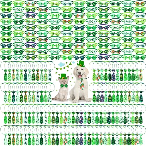 Huhumy St. Patrick's Day Hunde-Fliegenhalsband, Großpackung 120 Kleeblatt-Hundekrawatten, 120 Fliegen für Hunde, verstellbare Hundefliege, Fellpflege, Geschenk für irische Partygeschenke, von Huhumy