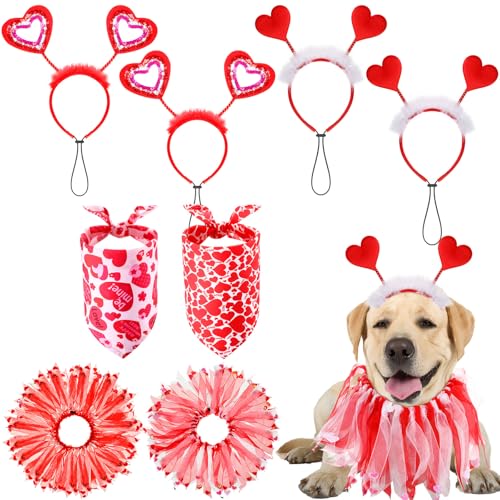 Huhumy Valentinstags-Hundekostüm-Set, 8-teilig, mit Pailletten-Herz-Stirnband, Hundehalsband mit Bändern, Valentinstags-Haustier-Bandana für kleine, mittelgroße Hunde, Urlaub, Geburtstag, Hochzeit, Huhumy Valentinstags-Hundekostüm-Set, 8-teilig, mit Pailletten-Herz-Stirnband, Hundehalsband mit Bändern, Valentinstags-Haustier-Bandana für kleine, mittelgroße Hunde, Urlaub, Geburtstag, Hochzeit, von Huhumy