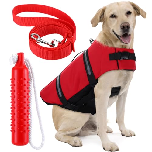 Huhumy Verstellbare Hundeschwimmweste mit reflektierenden Streifen, Hundeschwimmweste mit hohem Auftrieb und Rettungsgriff, Hundeschwimmweste, Lebensretter mit Hundeleine und Kauspielzeug für Hunde Huhumy Verstellbare Hundeschwimmweste mit reflektierenden Streifen, Hundeschwimmweste mit hohem Auftrieb und Rettungsgriff, Hundeschwimmweste, Lebensretter mit Hundeleine und Kauspielzeug für Hunde von Huhumy